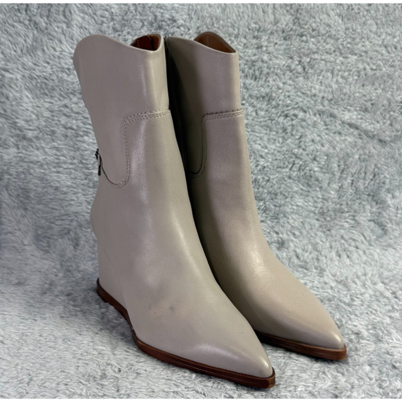 Franco Sarto Etta Pointed Toe Wedge Boot Tan Leather Ankle Booties Womens 6.5 - Picture 3 of 14